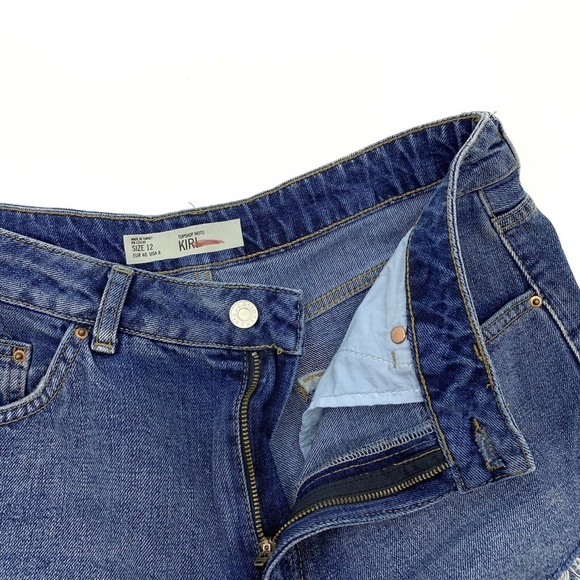 Topshop Shorts Kiri Denim High Rise Cutoff Fray - Picture 8 of 12
